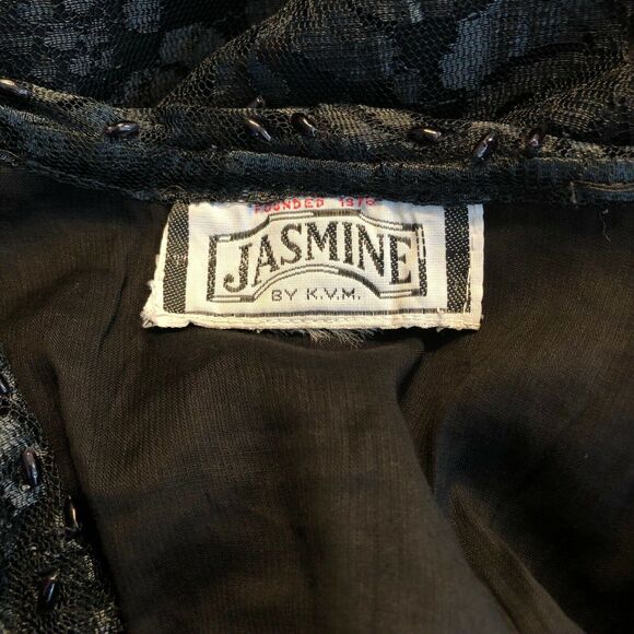 Jasmine Evening Lace Dress Long Sleeves Button Front Low V Neck Black Small - Picture 4 of 8